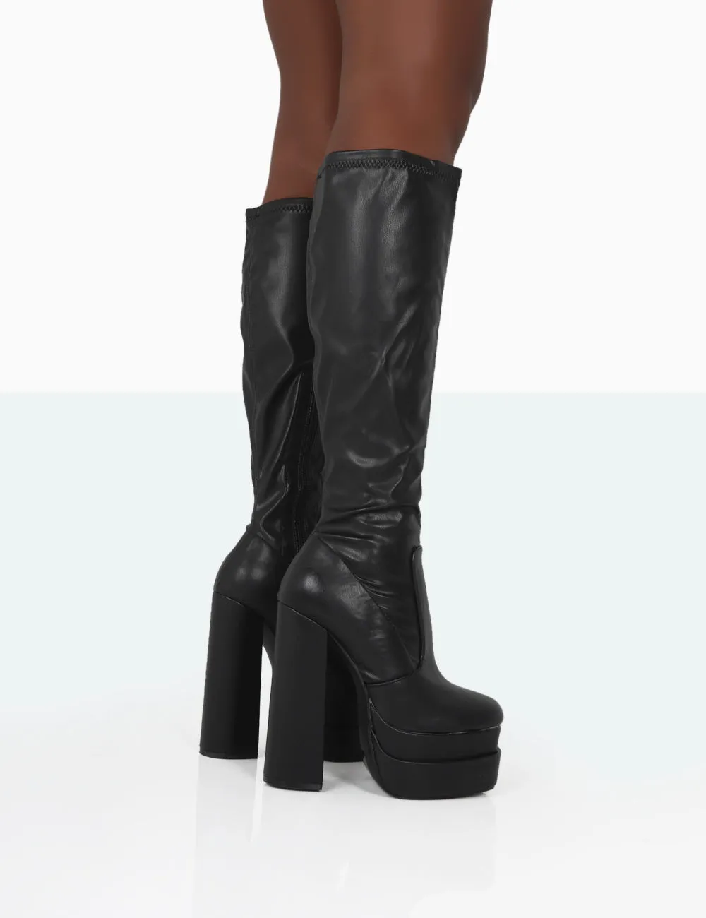 Passive Wide Fit Black Pu Platform Block High Heel Over the Knee Boots sold by Public Desire product image thumbnail 3