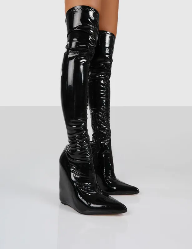 Clarissa Black Over The Knee Wedge Boots made by Public Desire
