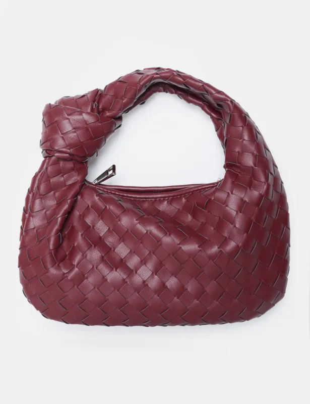 The Blame Burgundy Woven Pu Knot Detail Mini Pu Bag made by Public Desire
