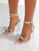 Icon Nude Wide Fit Wrap Around Diamante Bow Heels sold by Public Desire