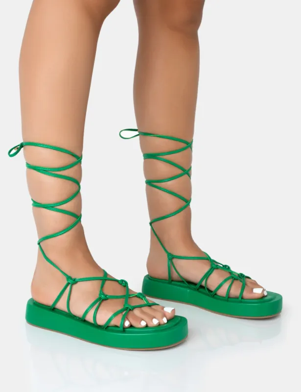 Babygirl Green Flatform Lace Up Sandals sold by Public Desire