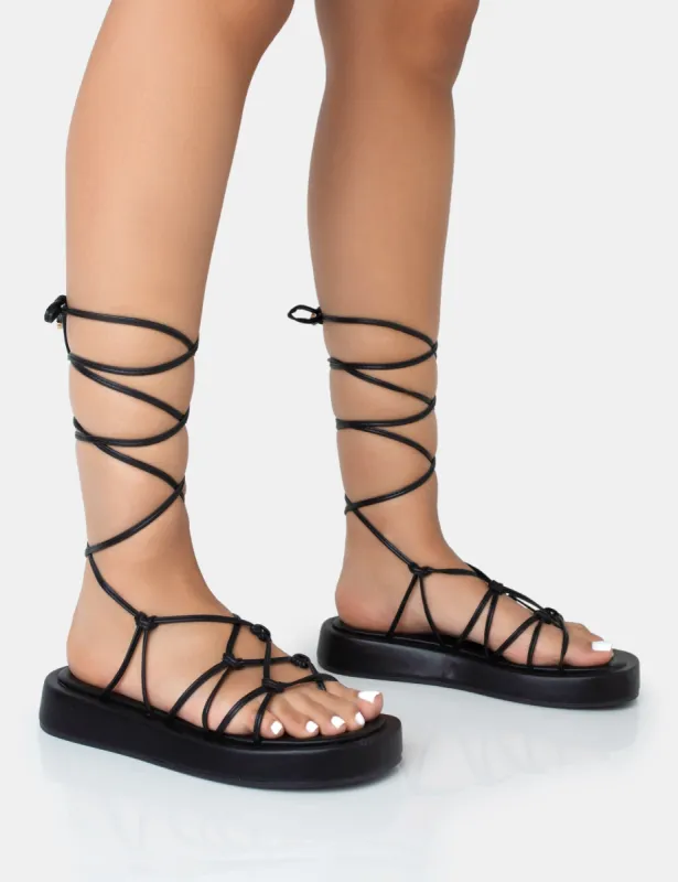 Babygirl Black Flatform Lace Up Sandals sold by Public Desire