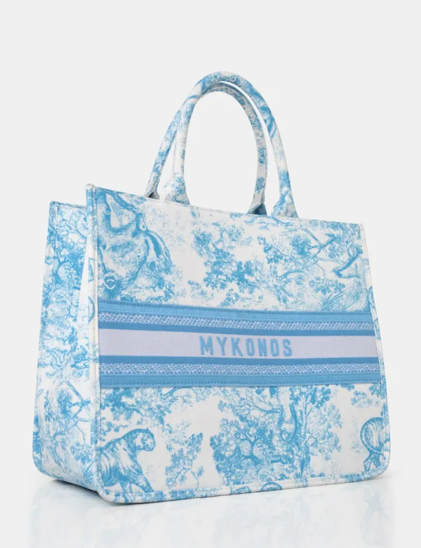 The Mykonos Baby Blue Oversized Canvas Tote Bag sold by Public Desire