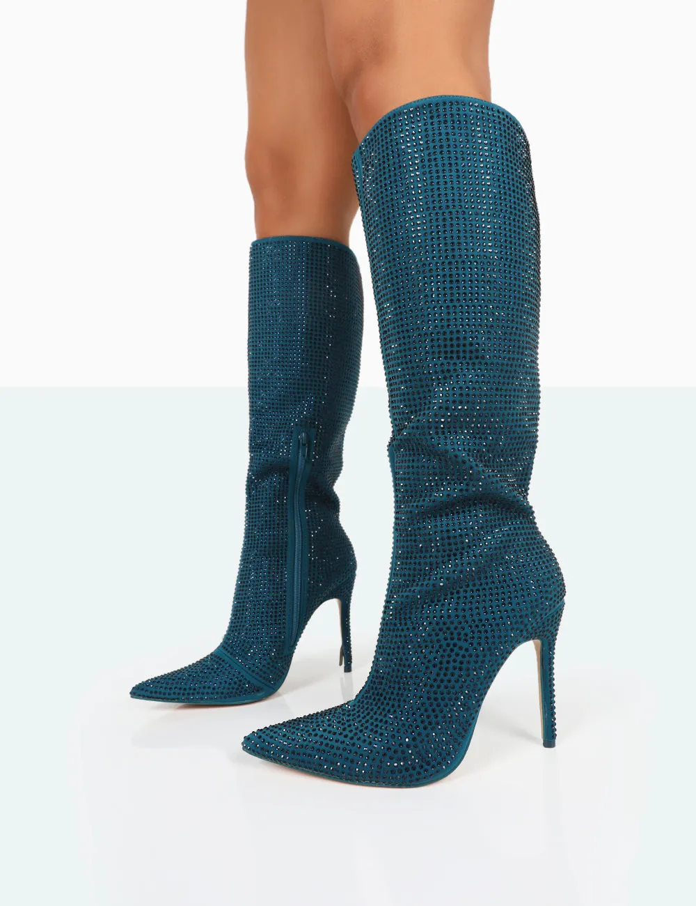 Lexi Teal Diamante Stiletto Knee High Boots sold by Public Desire product image thumbnail 2