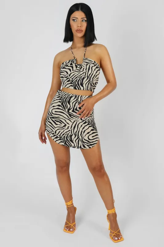 Curved Hem Skirt Zebra Stone sold by Public Desire