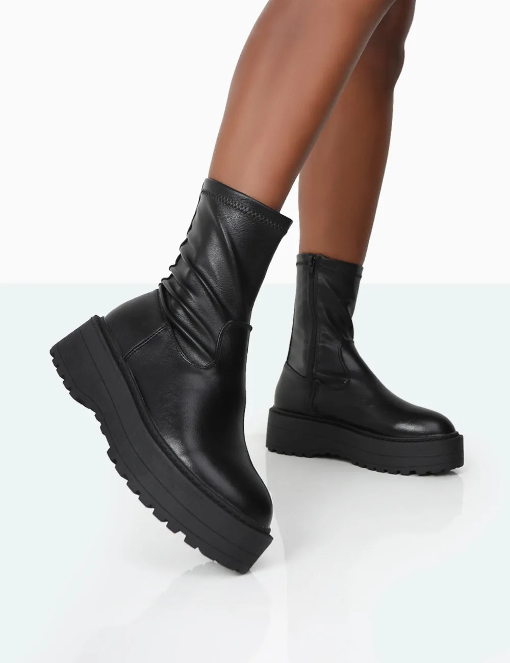 Auden Wide Fit Black Chunky Sole Ankle Boots sold by Public Desire