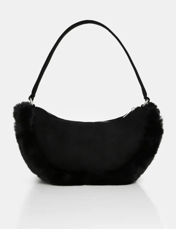The Kinley Black Suede Faux Fur Shoulder Bag sold by Public Desire