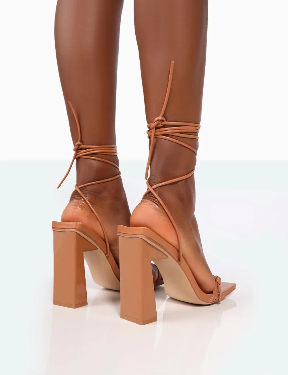 Cleo Caramel Nude Pu Square Toe Strappy Lace Up Block Heels sold by Public Desire product image thumbnail 4