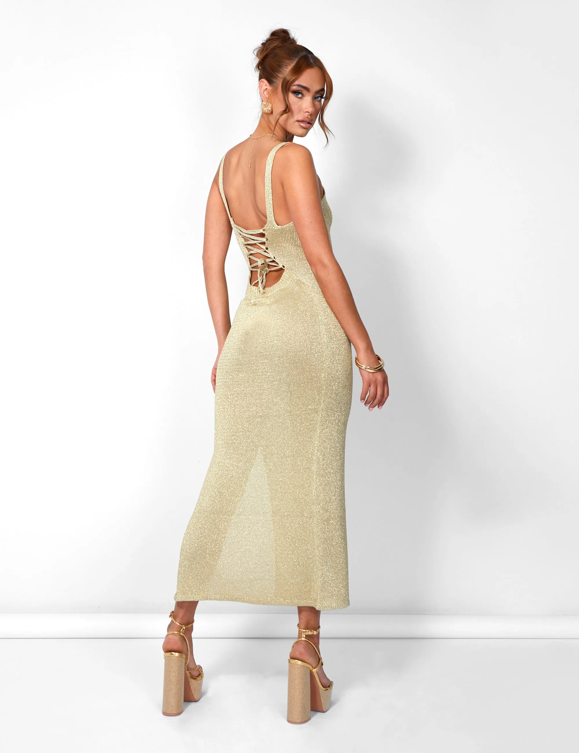 Tie Back Metallic Midaxi Dress Gold sold by Public Desire product image thumbnail 5