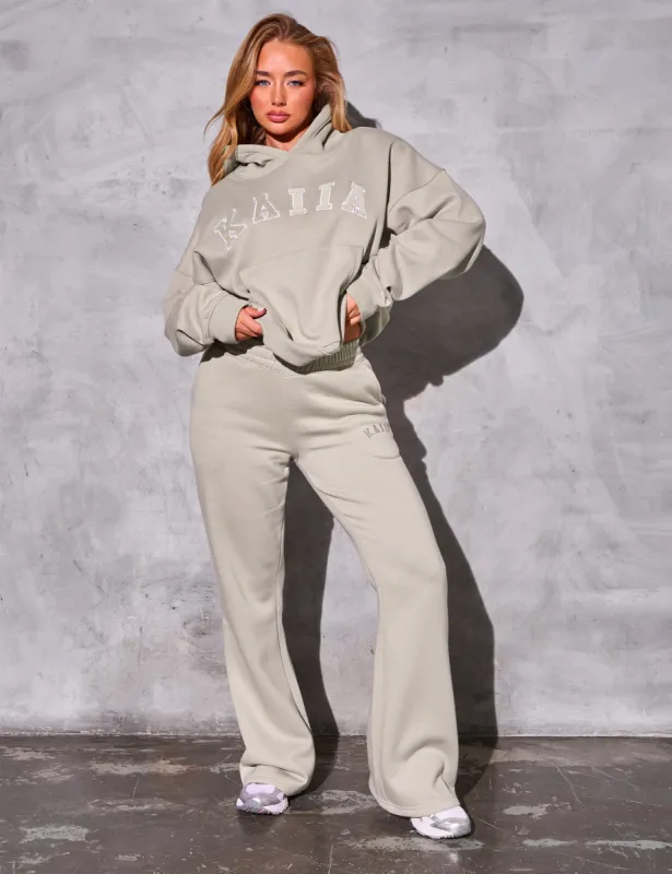 Kaiia Logo Wide Leg Sweat Pants in Stone sold by Public Desire