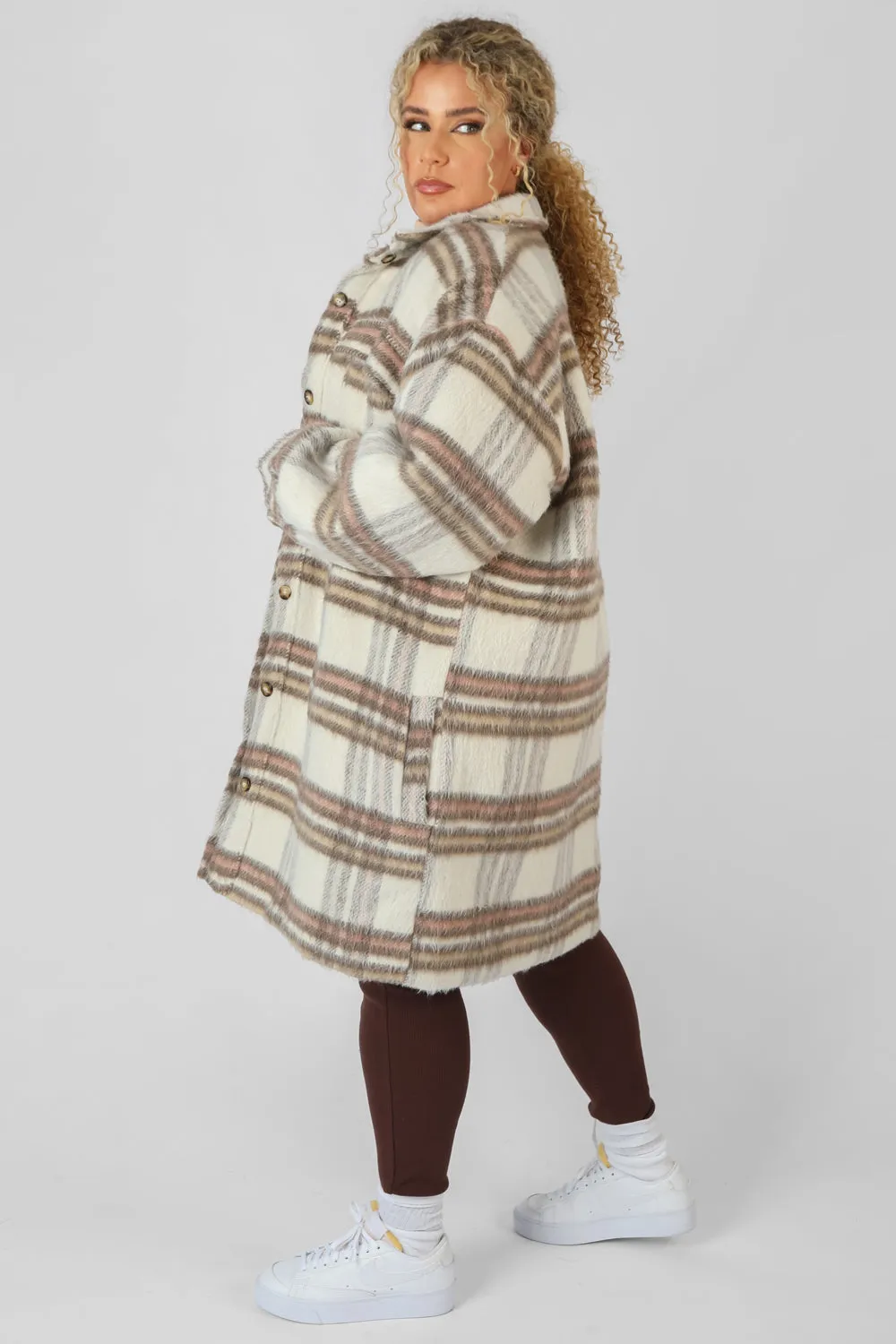 Curve Longline Soft Touch Check Shacket Ecru sold by Public Desire product image thumbnail 2