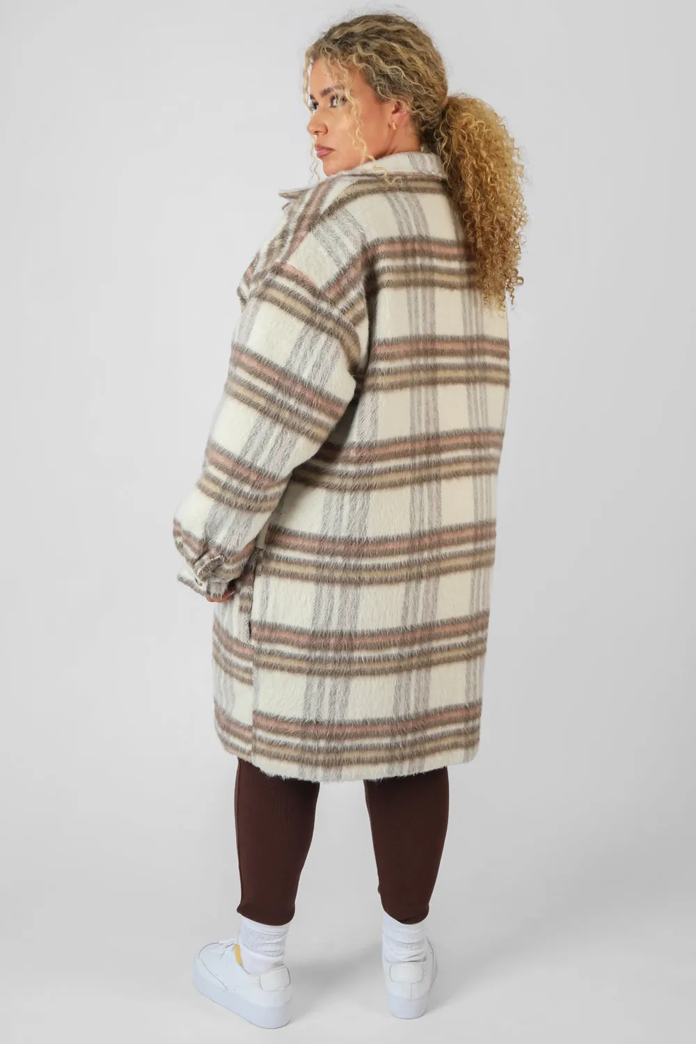 Curve Longline Soft Touch Check Shacket Ecru sold by Public Desire product image thumbnail 3