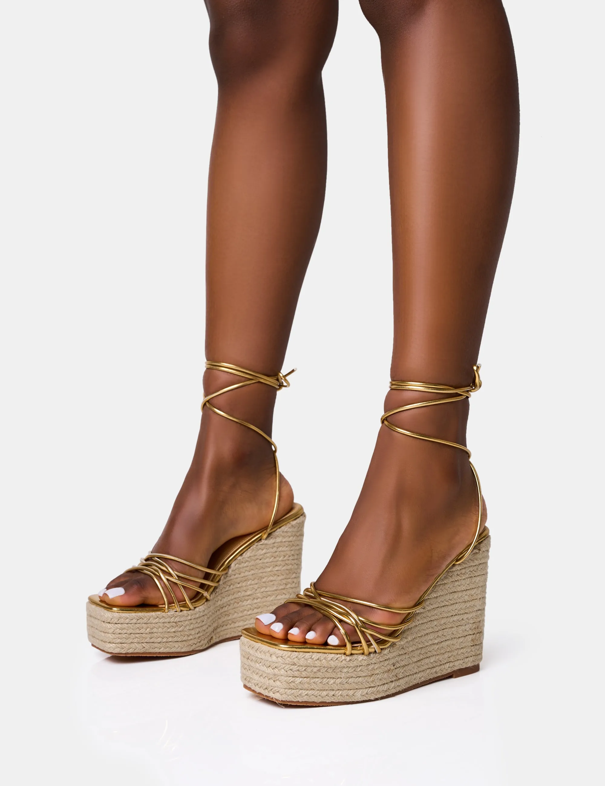 Heated Gold Strappy Lace Up Jute Wedges sold by Public Desire product image thumbnail 3