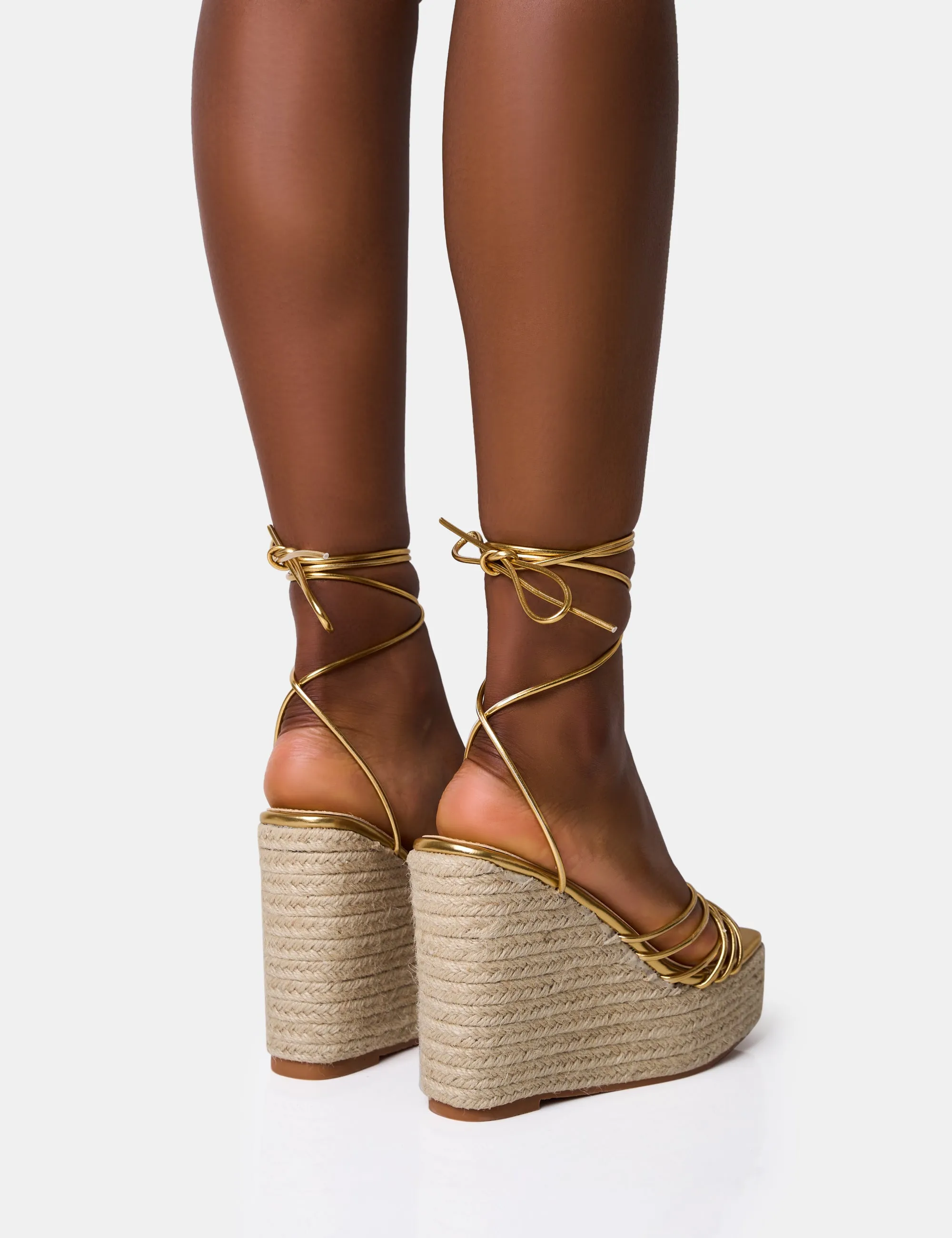 Heated Gold Strappy Lace Up Jute Wedges sold by Public Desire product image thumbnail 4