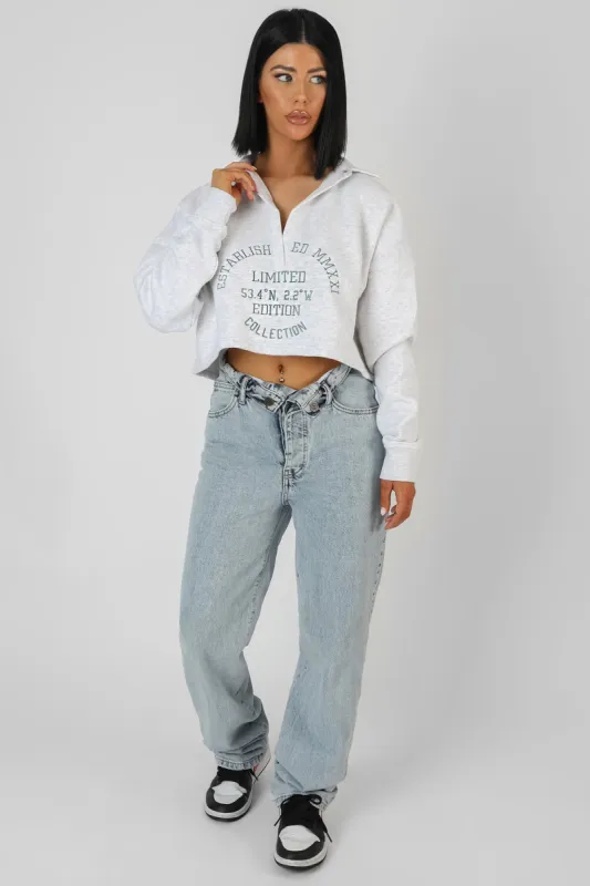 Limited Edition Embroidery Sweatshirt Oatmeal Marl sold by Public Desire