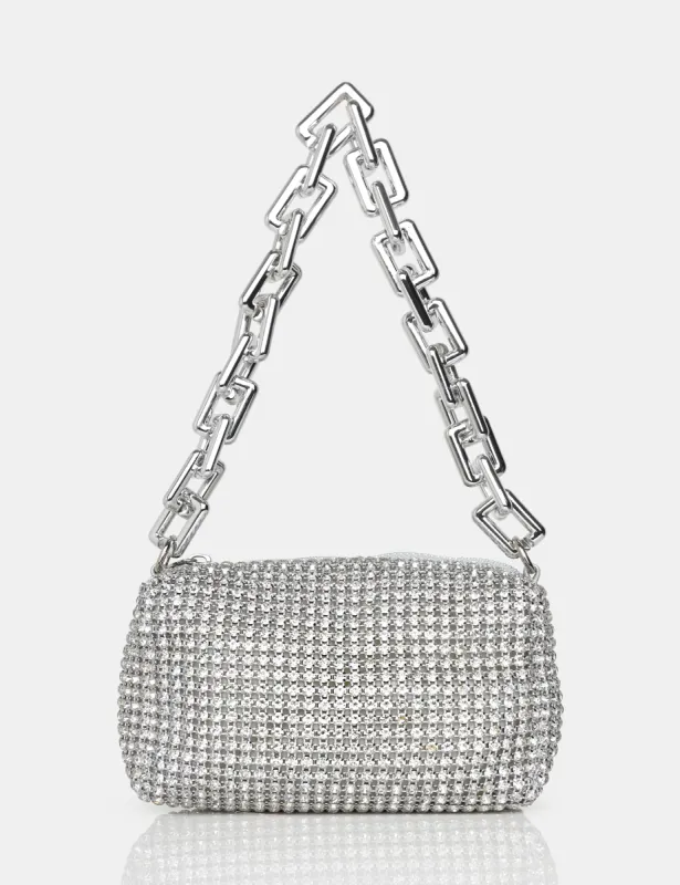 Dakota Silver Sparkly Diamante Rhinestone Chainmail Handbag sold by Public Desire