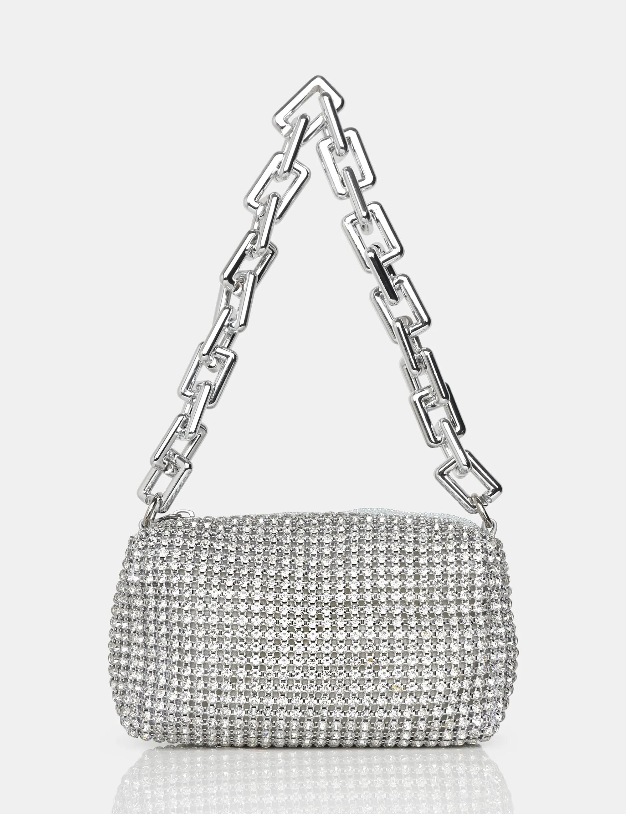 Dakota Silver Sparkly Diamante Rhinestone Chainmail Handbag sold by Public Desire