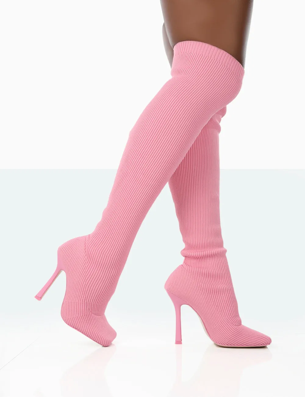Bubbles Pink Knitted Wide Fit Square Toe Over The Knee Stiletto Boots sold by Public Desire product image thumbnail 2