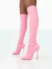Bubbles Pink Knitted Wide Fit Square Toe Over The Knee Stiletto Boots sold by Public Desire