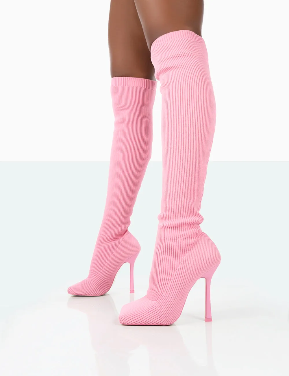 Bubbles Pink Knitted Wide Fit Square Toe Over The Knee Stiletto Boots sold by Public Desire product image thumbnail 4