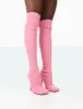Bubbles Pink Knitted Wide Fit Square Toe Over The Knee Stiletto Boots sold by Public Desire