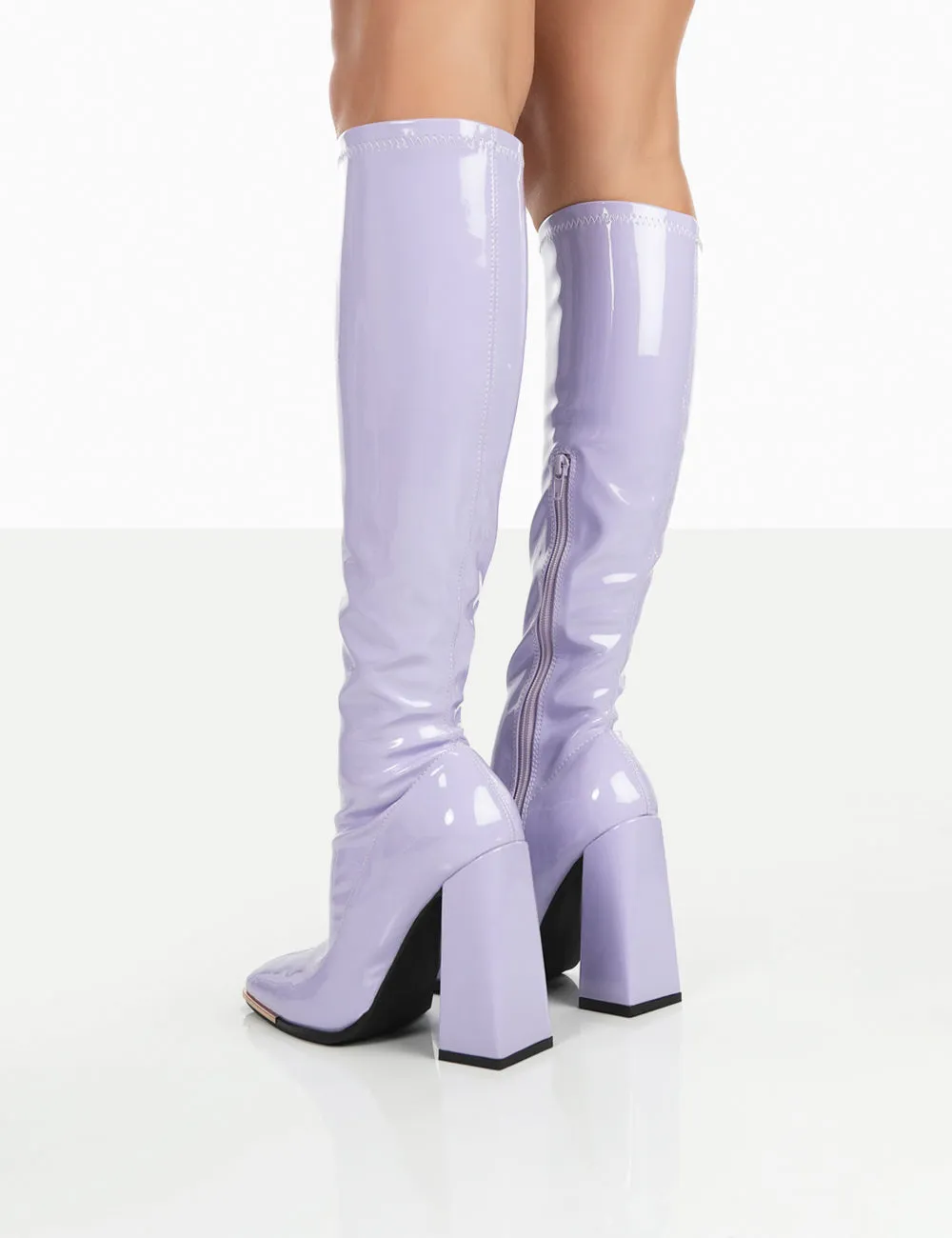 Caryn Lilac Patent Knee High Block Heeled Boots sold by Public Desire product image thumbnail 4