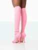 Bubbles Pink Knitted Wide Fit Square Toe Over The Knee Stiletto Boots sold by Public Desire