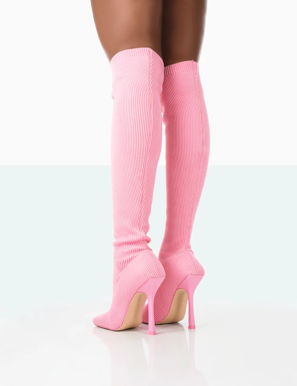 Bubbles Pink Knitted Wide Fit Square Toe Over The Knee Stiletto Boots sold by Public Desire product image thumbnail 3