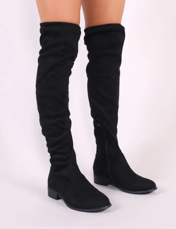Joy Over the Knee Boots in Black Faux Suede sold by Public Desire