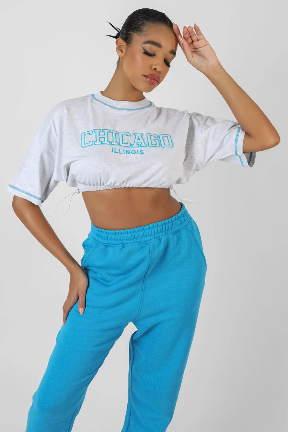 Chicago Elasticated Hem Cropped T-Shirt Oatmeal Marl sold by Public Desire product image thumbnail 2