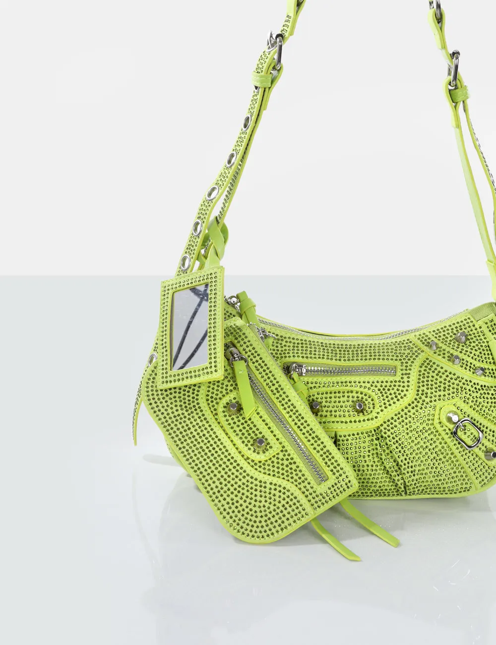 The Trackstar Lime Diamante Studded Mirror Zip Detail Handbag sold by Public Desire product image thumbnail 2