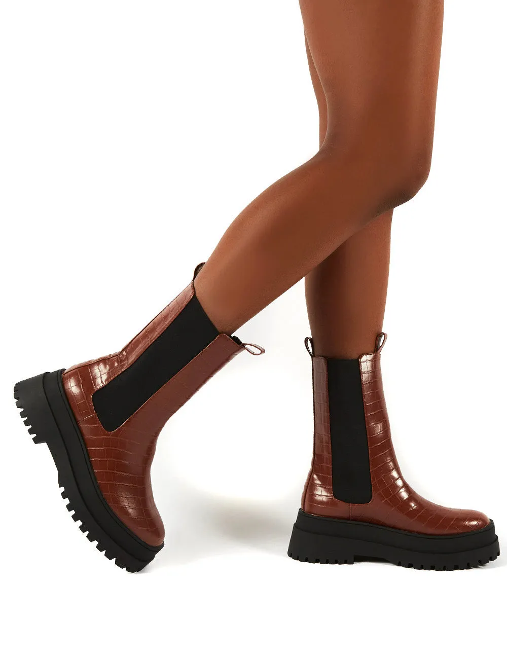 Blame Tan Chunky Sole Calf High Boots sold by Public Desire product image thumbnail 2