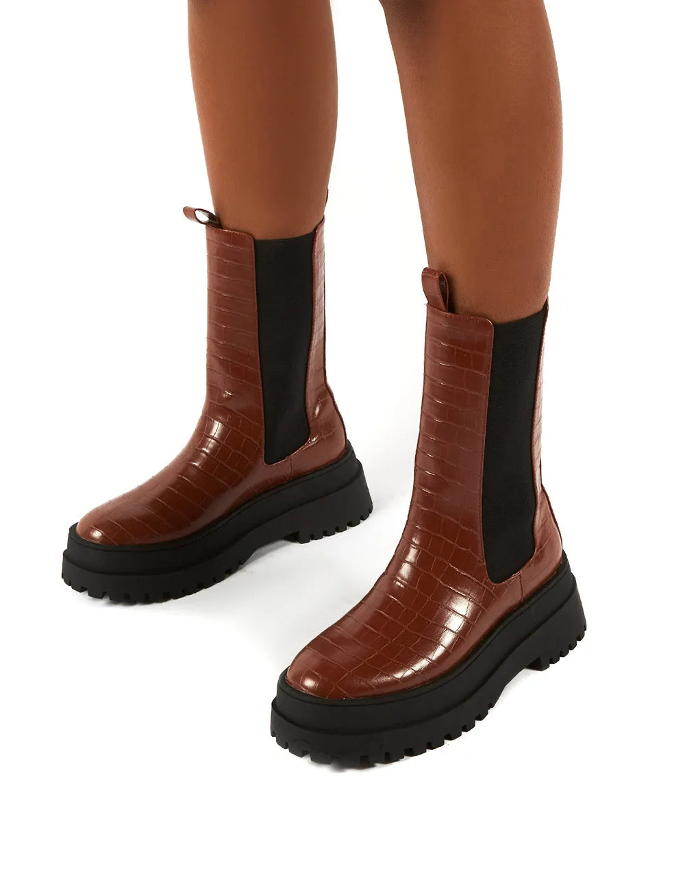 Blame Tan Chunky Sole Calf High Boots sold by Public Desire product image thumbnail 3