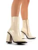 Slick Beige Croc Square Toe Block Heeled Ankle Boots sold by Public Desire