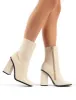 Slick Beige Croc Square Toe Block Heeled Ankle Boots sold by Public Desire