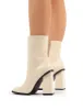 Slick Beige Croc Square Toe Block Heeled Ankle Boots sold by Public Desire