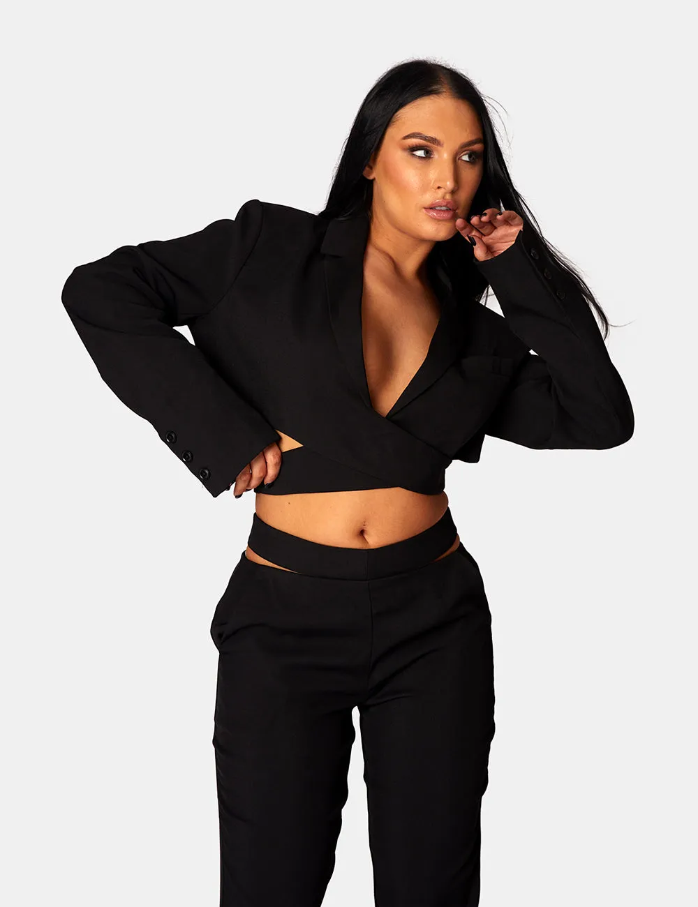 Wrap Front Cropped Blazer Black sold by Public Desire product image thumbnail 2