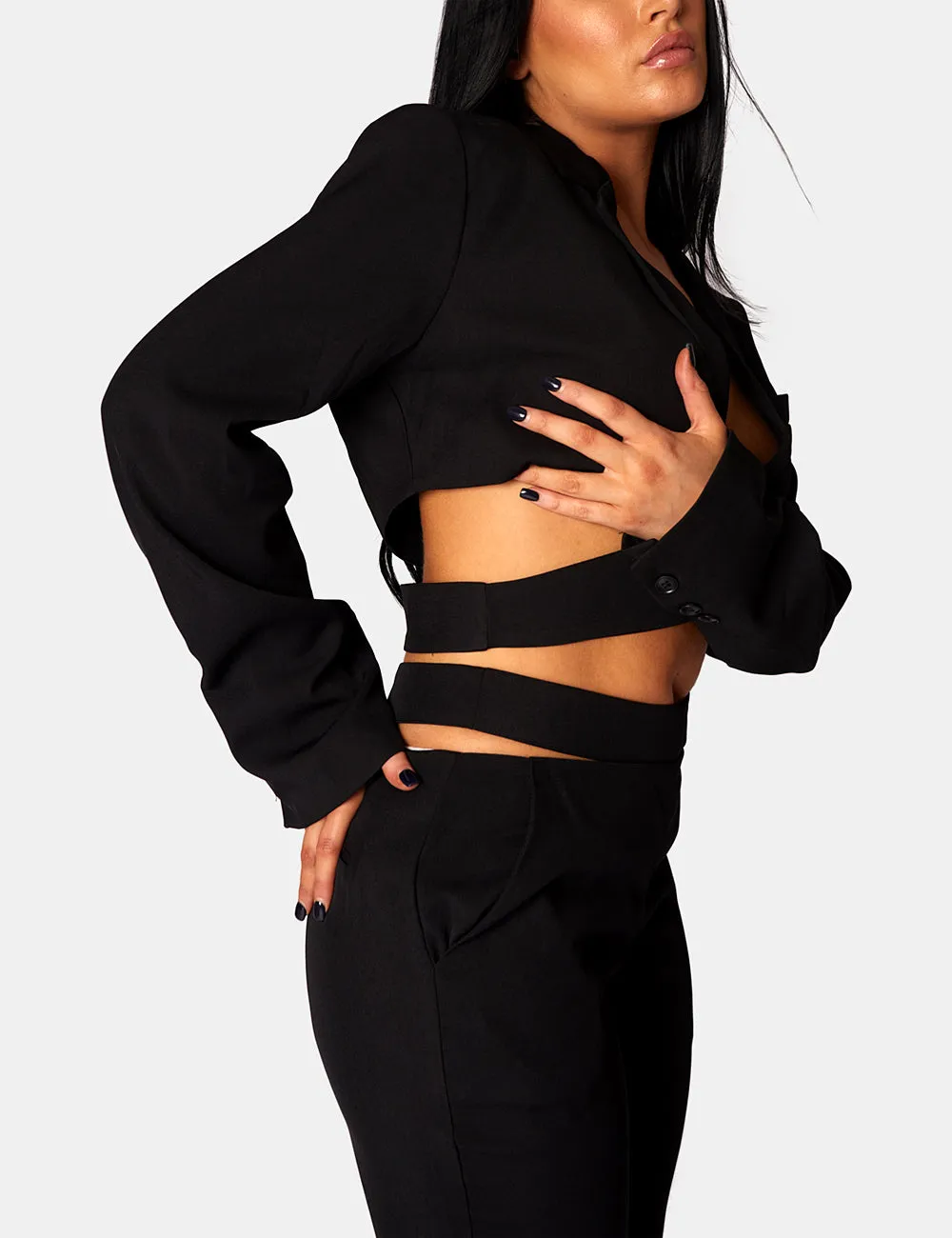 Wrap Front Cropped Blazer Black sold by Public Desire product image thumbnail 3