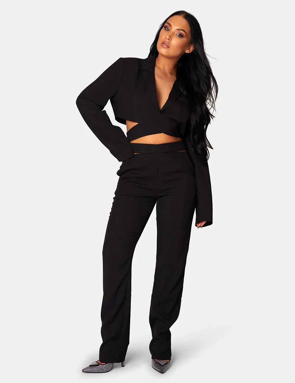 Wrap Front Cropped Blazer Black sold by Public Desire