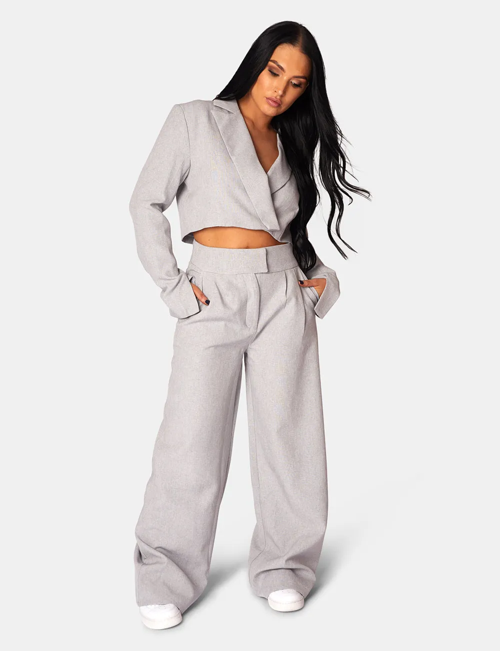 Tailored Premium Boxy Cropped Blazer Grey sold by Public Desire product image thumbnail 4