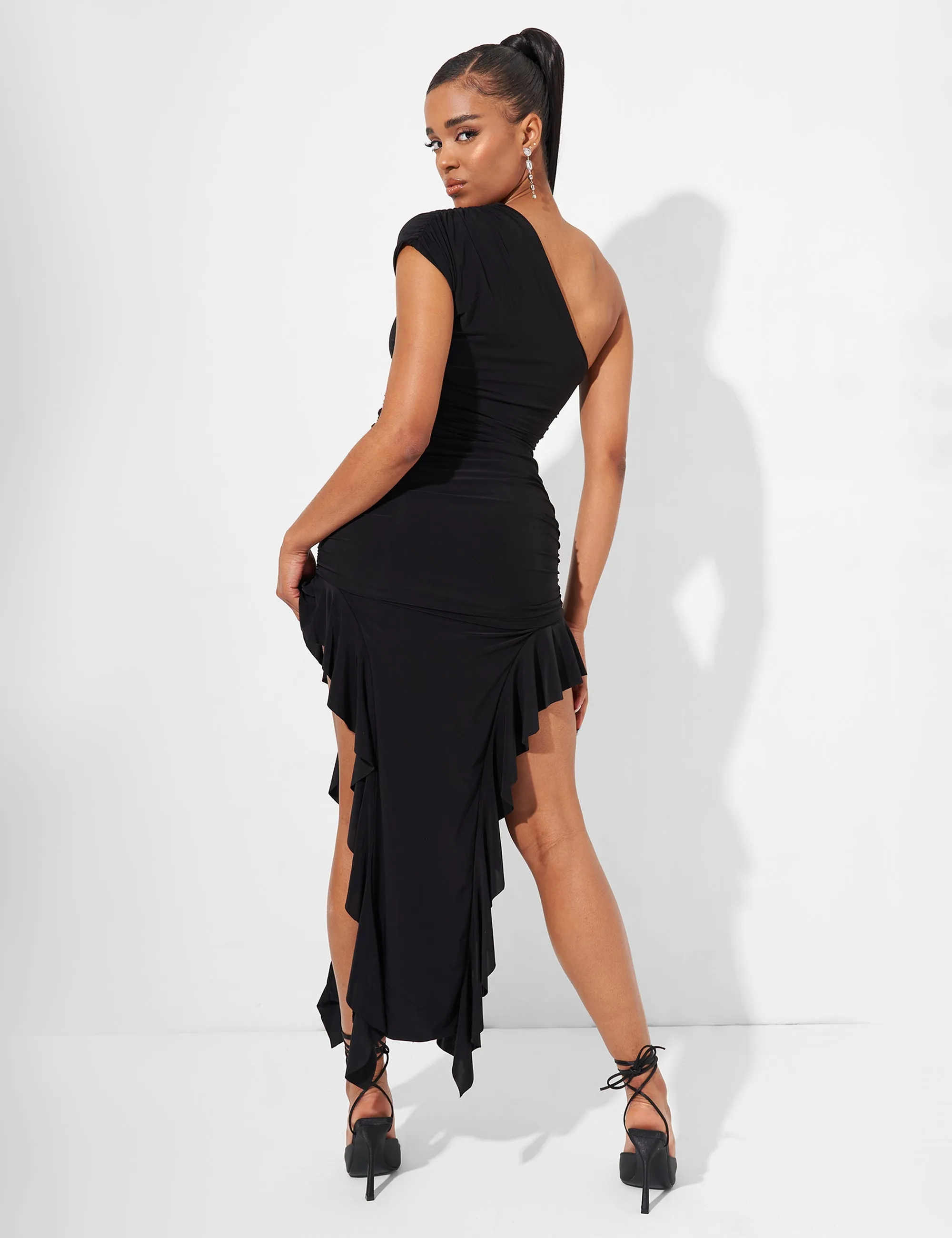 Kaiia Asymmetric Ruched Maxi Dress in Black sold by Public Desire product image thumbnail 4