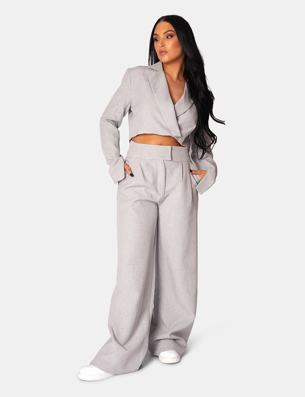 Tailored Premium Boxy Cropped Blazer Grey sold by Public Desire product image thumbnail 5