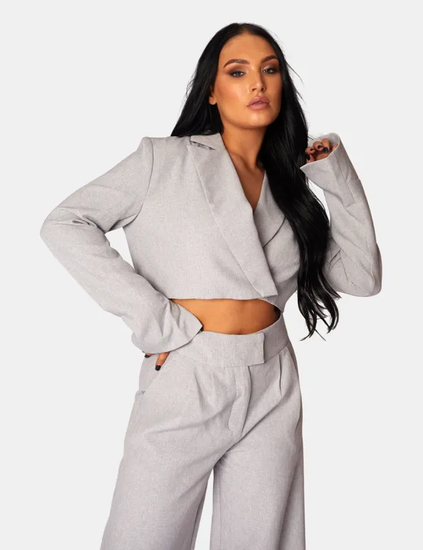 Tailored Premium Boxy Cropped Blazer Grey sold by Public Desire