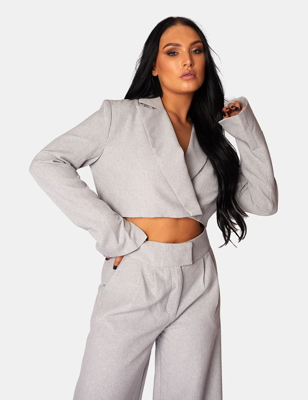 Tailored Premium Boxy Cropped Blazer Grey sold by Public Desire