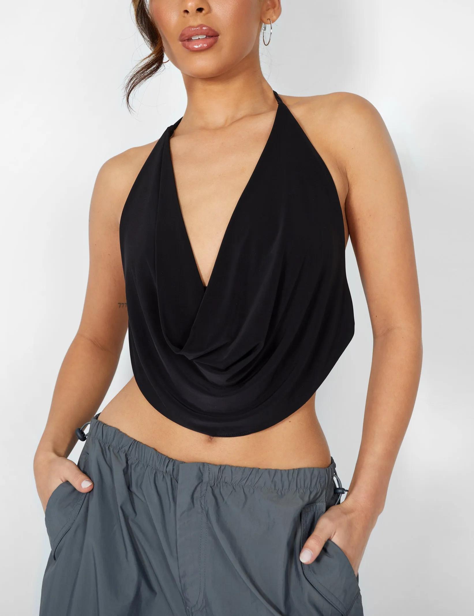 Cowl Neck Crop Top Black sold by Public Desire product image thumbnail 3