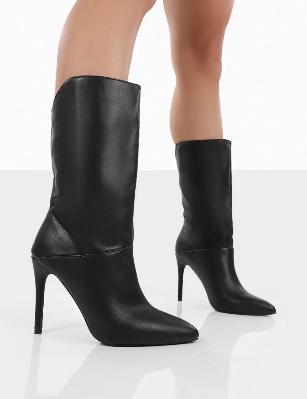 Lisel Black PU Pointed Toe Stiletto Heeled Ankle Boots sold by Public Desire