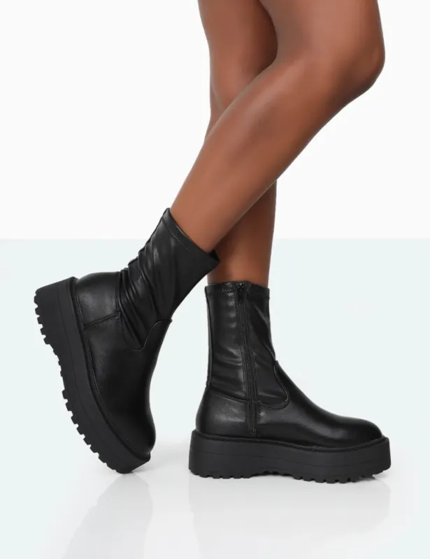 Auden Black PU Chunky Sole Ankle Boots sold by Public Desire