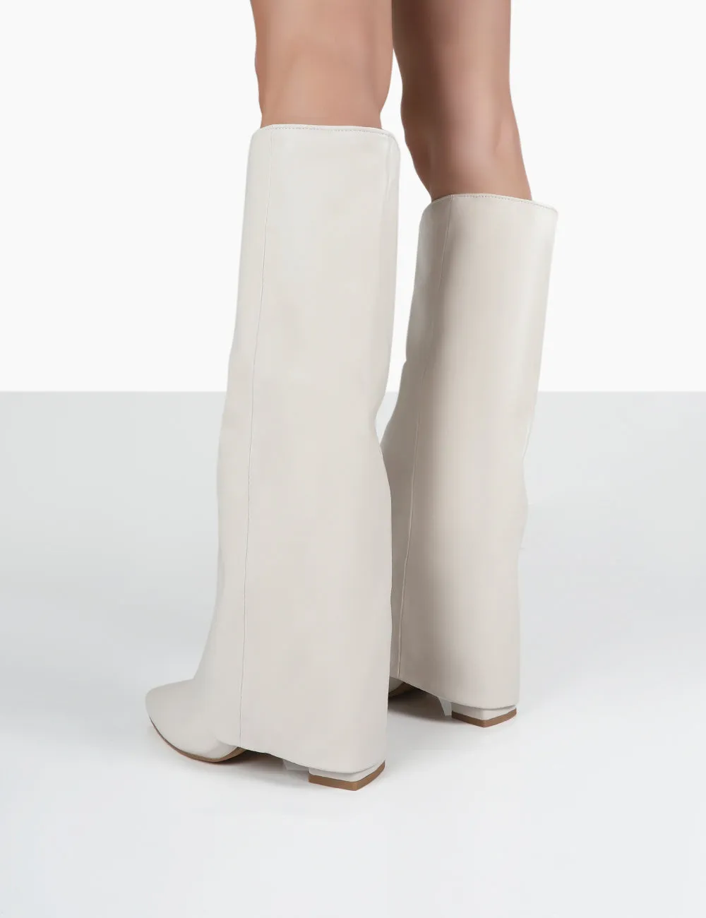 Zendaya Ecru Pointed Toe Knee High Block Boots sold by Public Desire product image thumbnail 3
