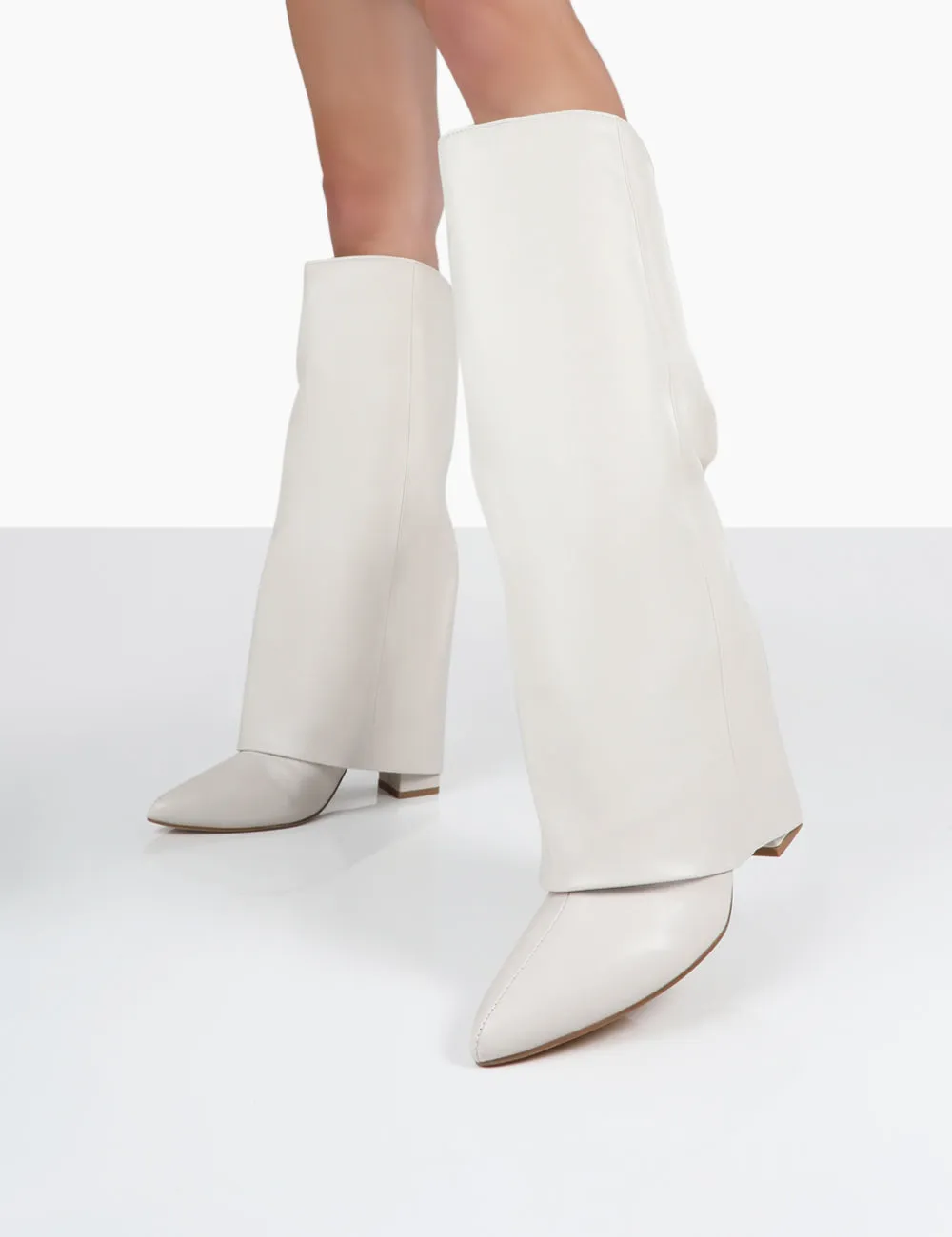 Zendaya Ecru Pointed Toe Knee High Block Boots sold by Public Desire product image thumbnail 2