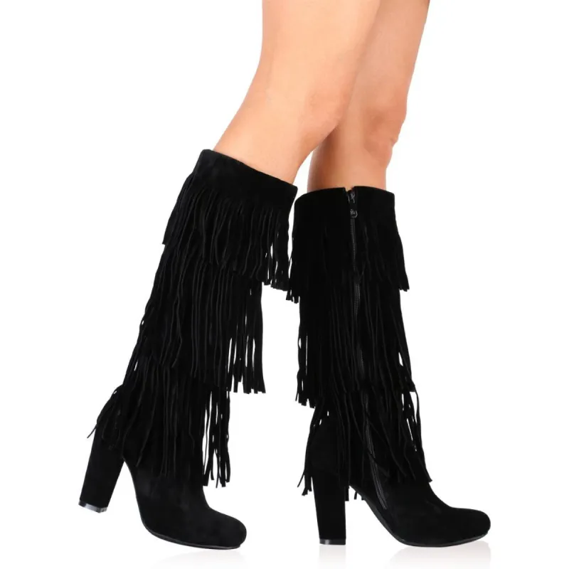 Stella Long Boots In Black Faux Suede sold by Public Desire